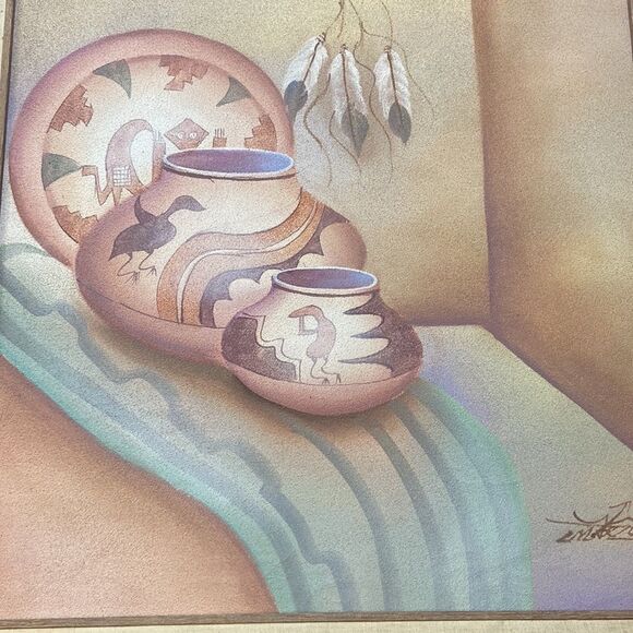 VTG,Myong Mario Native Jung Southwest Sand Art Painting Native American Frame - Picture 9 of 16